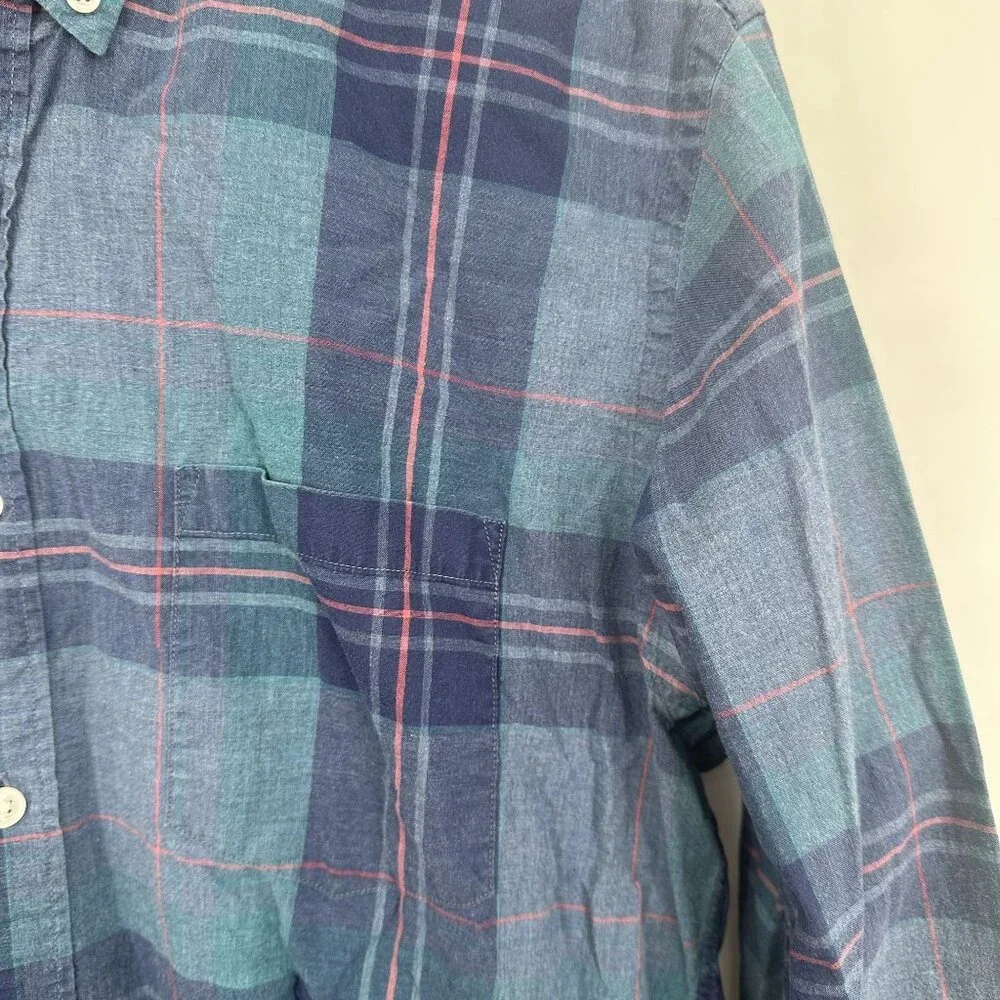 J. Crew Men's Plaid Button Down Shirt‎ Blue Size Large Slim